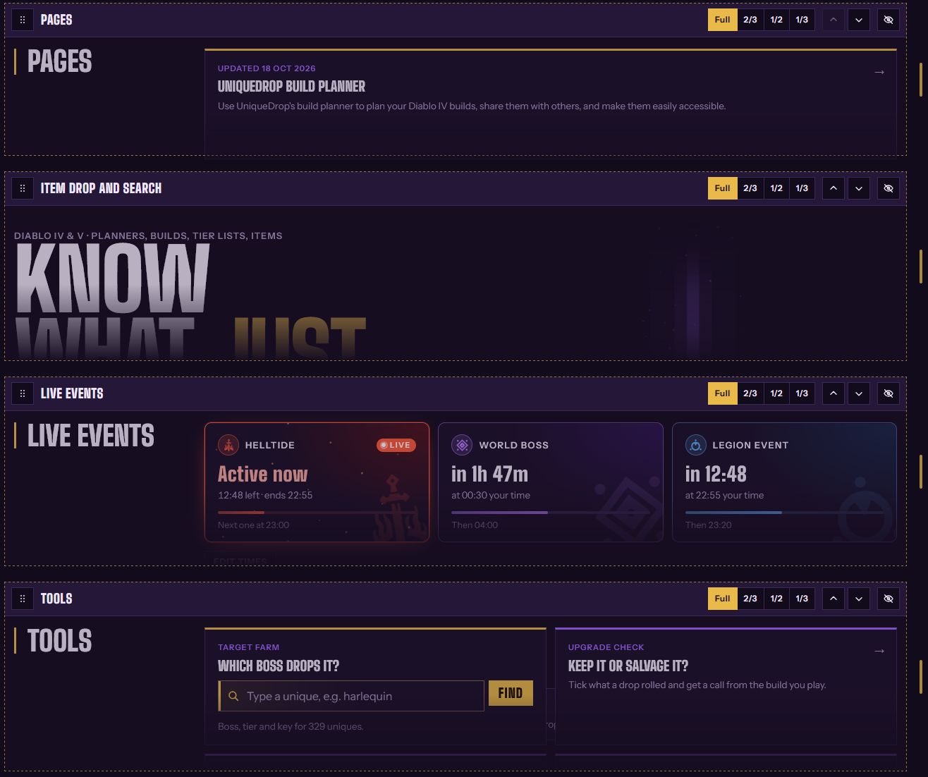 A customisable homepage